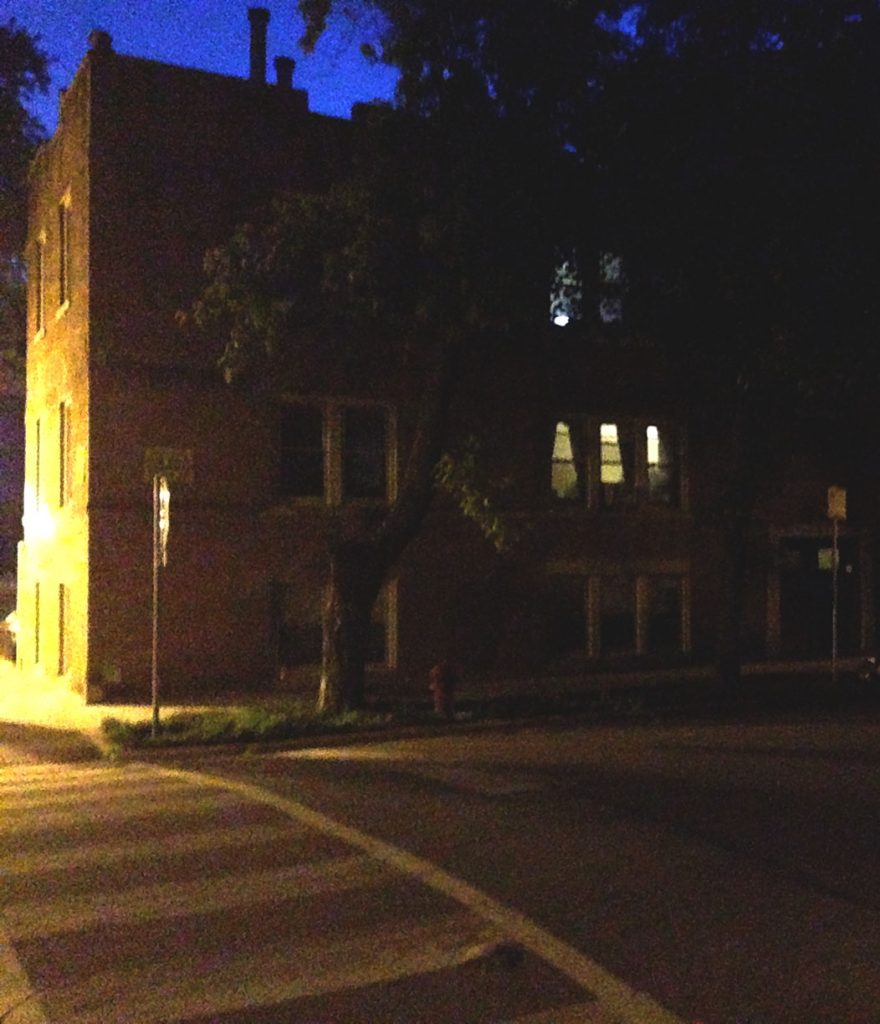 The Bucktown night encroaches upon this most historic of buildings - my first Chicago apartment