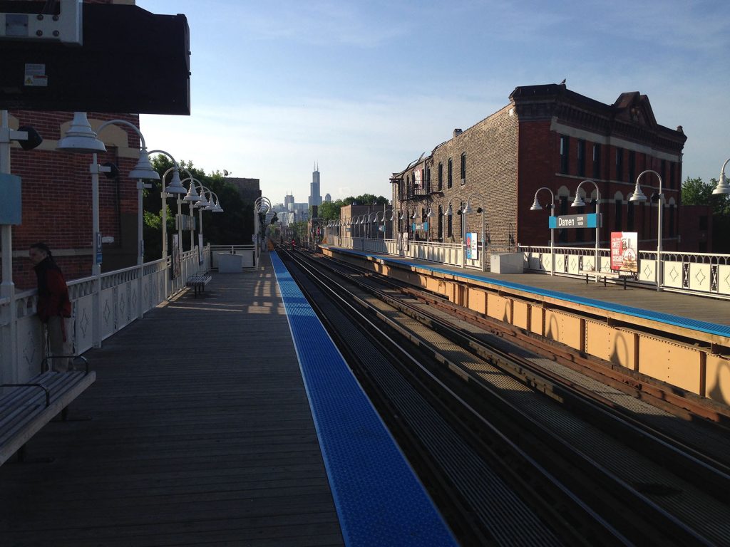 Morning at the Chicago Blue Line Damen Stop in Wicker Park