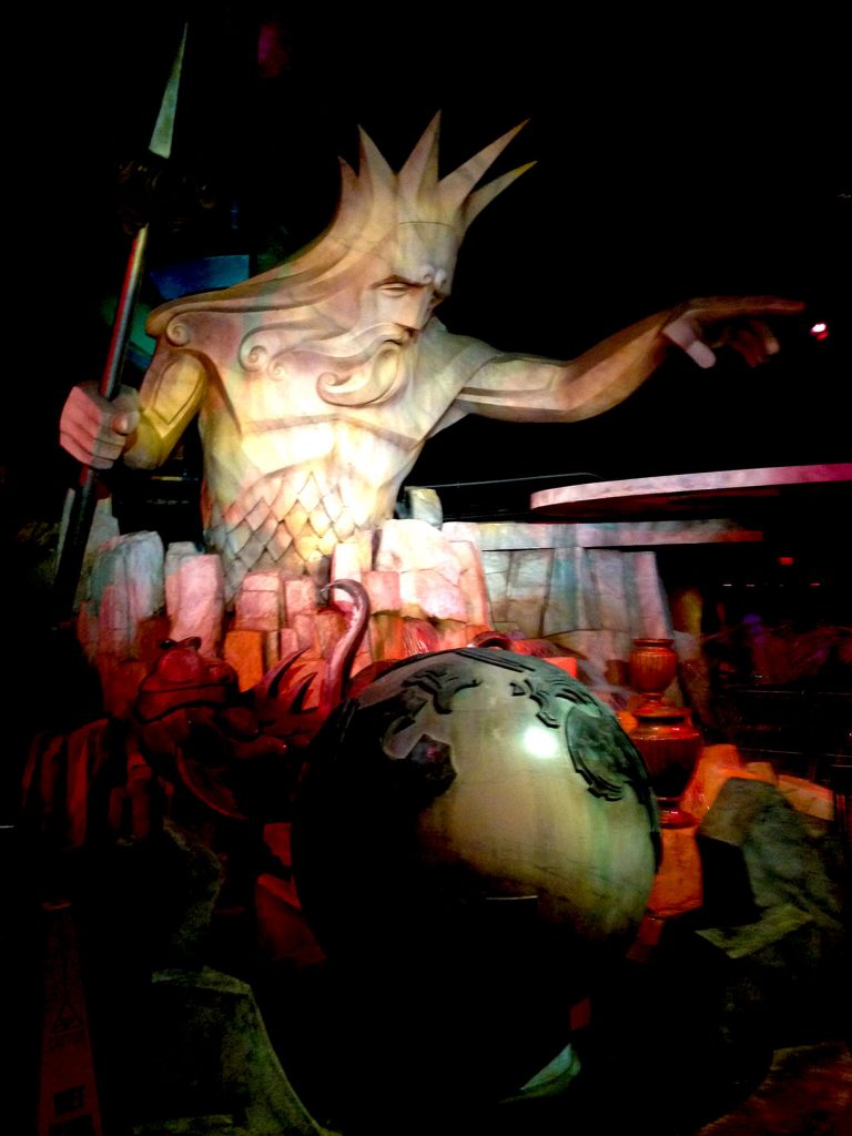 This Poseidon water interactive at COSI - rich well lit set piece, evokes the setwork at Universal's Islands of Adventure